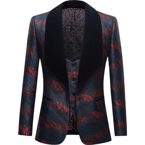 2 Pieces Red PrintingSlim Fit Set Wedding Suits Mens Suits Prom Tuxedos Grooms Jacket Wedding Party Suits Set Party Prom Dress