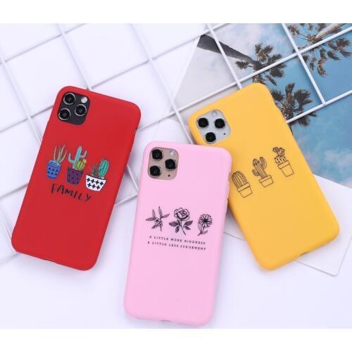 Plants Cactus Bees Simple Candy Phone Cover For iPhone 11 Pro Max X XS XR Max 7 8 12 7Plus 8Plus 6S Soft Silicone Case Fundas