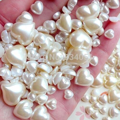 Set of 500pcs Assorted mixed size Heart Pearl ivory Pealized Beads Flatback Cabochon 6-12mm for Garment accessories,DIY work