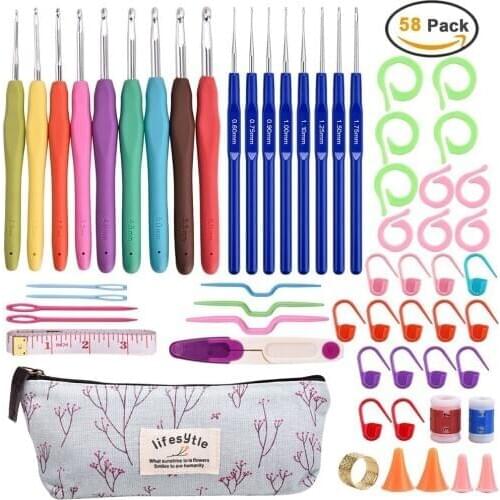 58 Pcs/Set New Crochet Set Crochet Mark Buckle Storage Bag Thimble Scissors Tape Measure Accessory Set Free Shipping