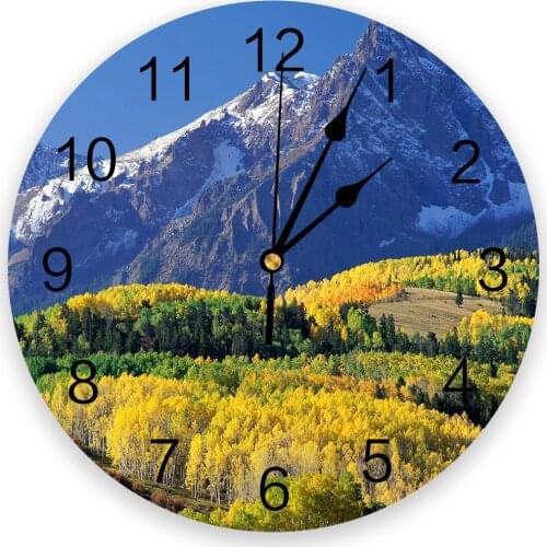 Snow Mountain Trees Landscape 3d Wall Clock Modern Design Farmhouse Decor Kitchen Vintage PVC Round Clock Living Room Decoration