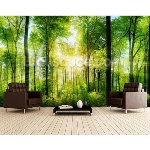 Custom natural Textile Wallcoverings,Forest Panoramic with Sunbeams ,3D modern for living room bedroom restaurant wall wallpaper