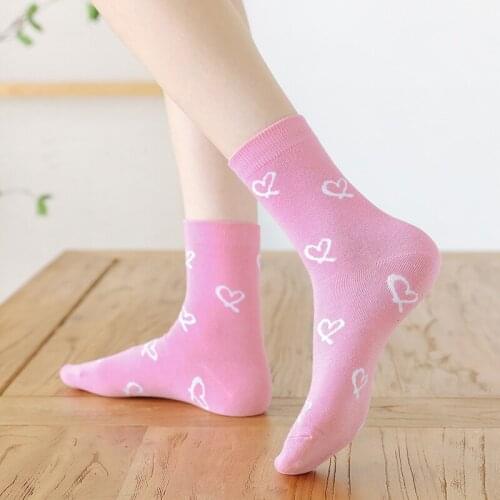 Women Socks Summer Candy Color Funny Heart Print Trendy Socks White Black Pink Casual Socks Sweet Cute Girls Female Crew Sock