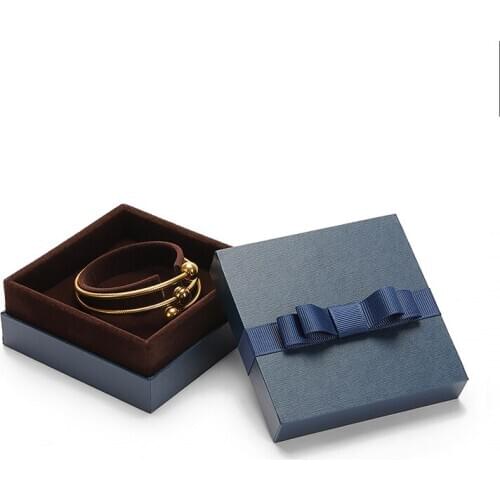 New High-end Square Paper Wedding Necklace Box Ribbon Bow Bracelet Jewelry Display Storage Box Gift For Lovers
