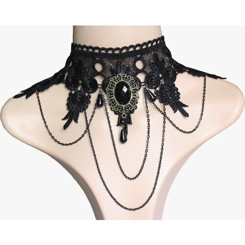 New Fashion exaggerated lace necklace black gem foreign trade collars carved acrylic charms women wedding jewelry false collar