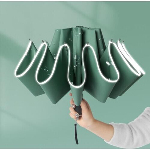 New Color Handle Reflective Strip Ten-Bone Automatic Reverse Umbrella Automatic Opening and Closing Umbrella Three Folding