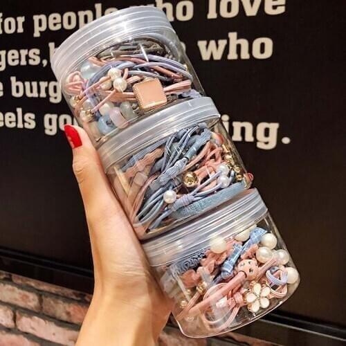 Box Packed Beads Elastic Geometry Hair Bands Girl Knot Ponytail Holder Women Lace Pearl Srunchie Rubber Fashion Hair Accessories