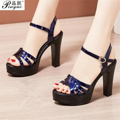 Heels Platform Sandals Women Shoes Summer OL Patent Leather Sandals Ladies High Heels Sandal size 34--43