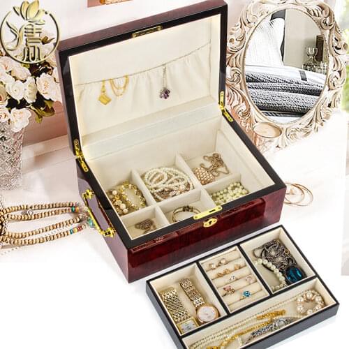 Jewelry Box Collection Box High-grade Princess Wood Piano-paint with Lock Make up Organizer Storage Drawer Organizer Jewlry Case