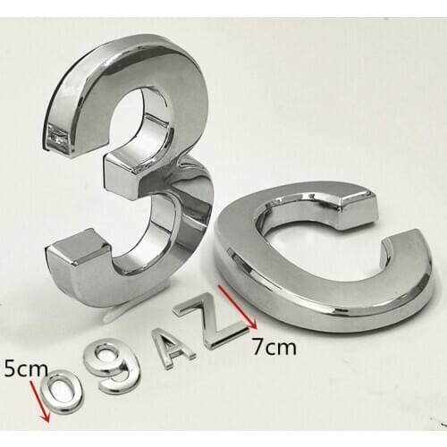 5cm/7cm 0123456789ABC-Z Modern Silver Color Plaque Number House Letter Hotel Door Address Digits Sticker Plate Sign ABS plastic