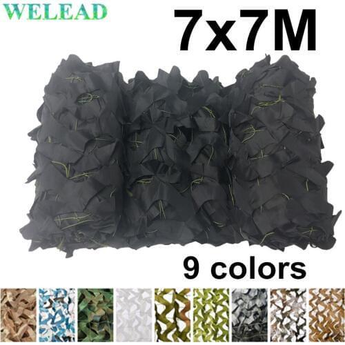 WELEAD 7x7M Reinforced Camouflage Net Military Outdoor Awning Garden Shade Camo Network Concealment Mesh Canopy Cover 7x7 7*7M
