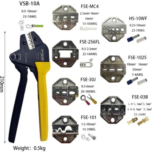 High Quality Insulated Terminal Crimping Pliers VSB-10A 7-JAW Kit High Precision Terminal Crimping Self Adjustment 0.5-10mm²