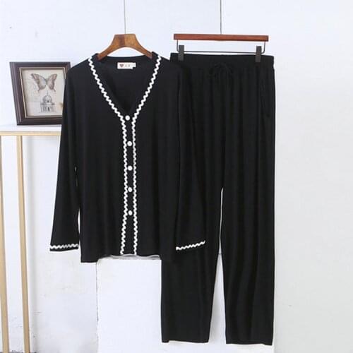 Pijama Mujer 2021 New Buttons Autumn Winter Modal Sleepwear Set Casual V Neck Cotton Pajamas Women Long Sleeve Pyjamas Female