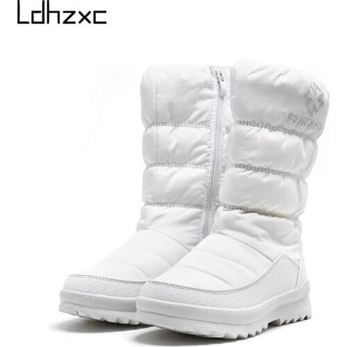 LDHZXC 2020 New warm snow boots women zipper platform boots solid color waterproof mid calf thick fur winter boots size 36-41 40