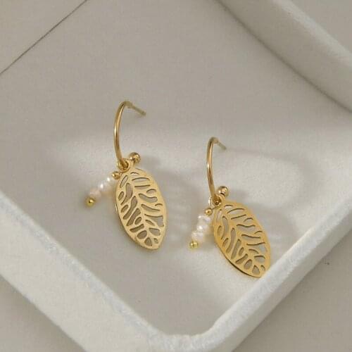 Stud Earrings for Women Hanging Leaves Pearl Earrings Titanium Steel Korean Earrings 2021 Trendy Statement Earrings Pendientes