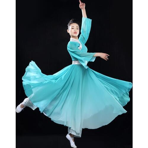 0149) Woman blue big swing classical dance costumes yangko/ umbrella/fan dance art solo stage performance costumes