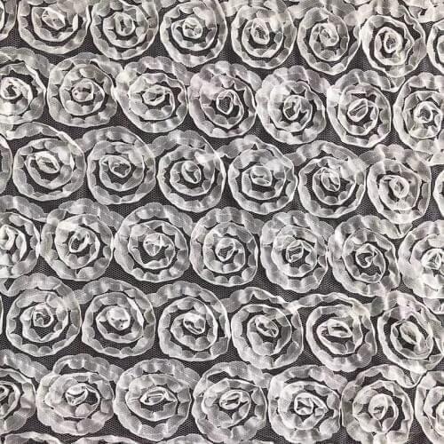 1Y/lot Chiffon Rose Flower Mesh Sewing Fabric For Dress Wedding Decoraiton DIY Material