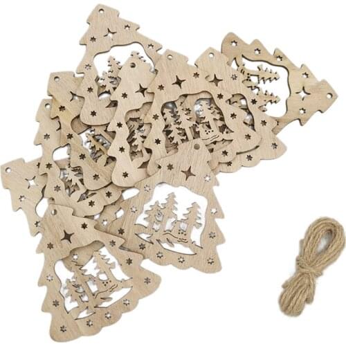 10pcs Christmas Unfinished Wooden Signs Wood Christmas Hanging Ornaments Cutouts for Home Party Decor