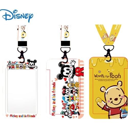 2021 New Disney Mickey Minnie Mouse Card Holder Winnie Pooh Bear Cute Card Hanging Neck Bag Lanyard ID Holder Gifts for Kids