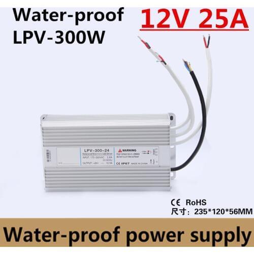 300w 12v 25a Waterproof switching power supply led driver input 180~264VAC output 12VDC outdoor use constant voltage