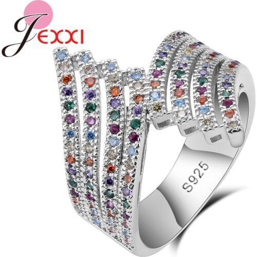 Big Size Fashion 925 Sterling Silver Wedding Jewelry For Women Shiny Angel Wings Colorful CZ Austrian Crystal Bijoux Bague