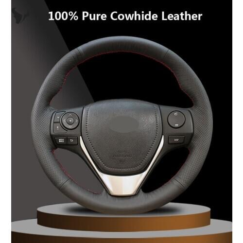 Black Genuine Leather Steering Wheel Cover for Toyota RAV4 2013-2018 Toyota Corolla 2014-2017 Auris 2013 2014 2015 2016
