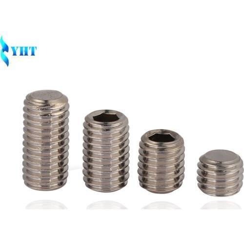 DIN913 M2.5 M3 M4 M5 M6 M8 304 Stainless Steel Metric Thread Grub Screws Flat Point Hexagon Socket Set Screws Headless
