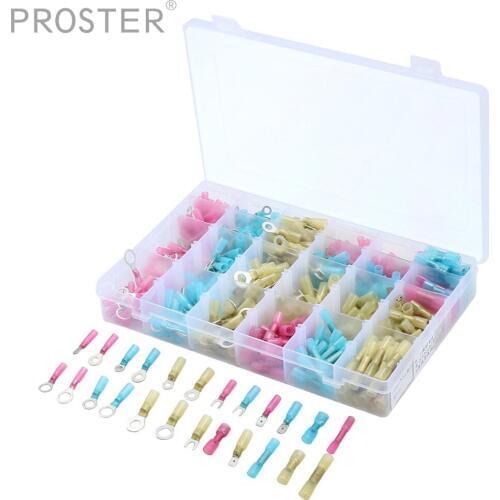 Proster Universal 480 Pcs/set Insulated Electrical Wire Terminal Crimp Spade Ring Butt Heat Shrink Electrical Connector with Box