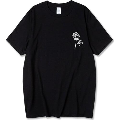 Harajuku Tshirt Men Fashion Rose flower Print Cotton Short Sleeve Tshirts Tops Streetwear Casual mens tee shirt homme clothing