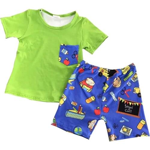 Hot sell back to school print girl and boy match summer clothing set