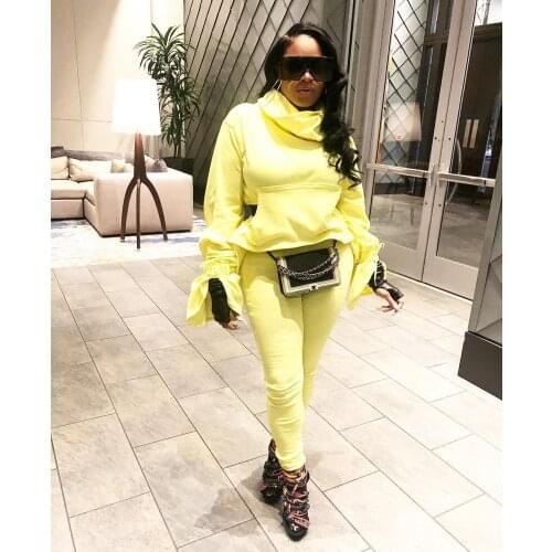 HHDMV 2020 New Style Hooded Solid Thicken Energetic Tight Running Sports Sportswear Long Pants Slim Women 2 Piece Set