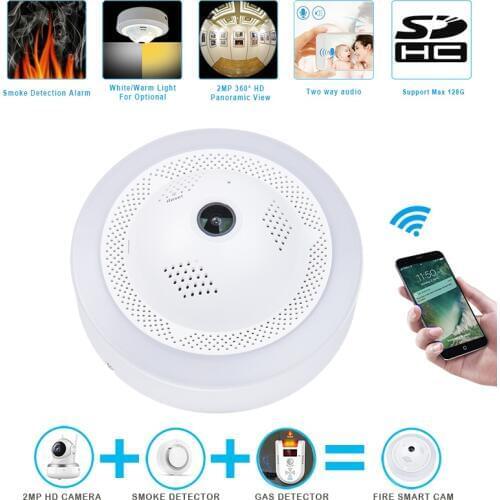 Wardmay Smart Home Security WiFi Standalone 360 Degre IP Camera w/High Sensitive Smoke Fire Dangerous Gas Alarm Sensor Detectors