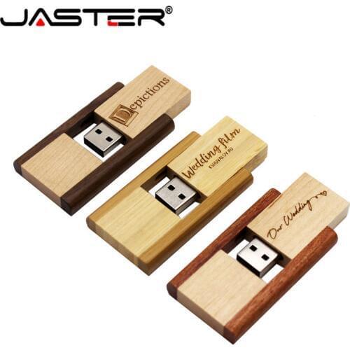 JASTER wholesale ( free LOGO) Wooden rotatable wood USB 2.0 flash drive pendrive 4GB 16GB 32GB 64GB memory stick
