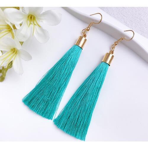 Handmade Tassel Earrings Women Gold Color Fashion Jewelry Bohemian Drop Dangle Long Earrings Silk Fabric Ethnic Vintage Earrings