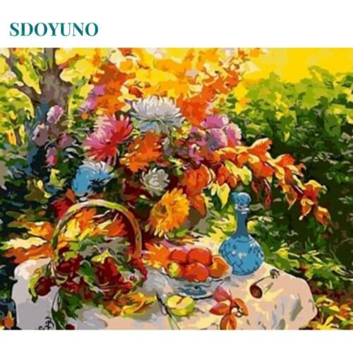 SDOYUNO Painting By Numbers For Adults Flowers 60x75cm DIY Paint By Numbers On Canvas Scenery Frameless Hand Painting