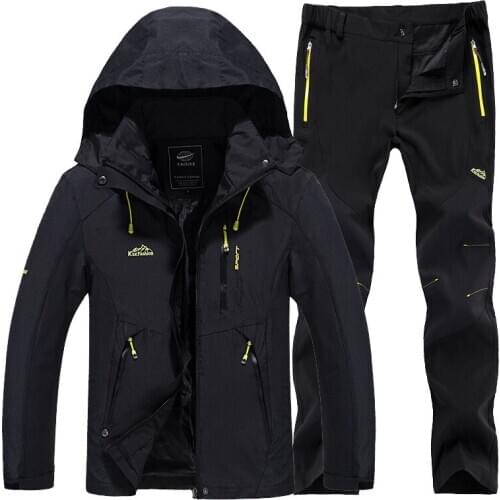 Spring autumn Thin hiking jacket + pants men Outdoor suits windproof waterproof raincoat Mountaineering Parka and hiking pants