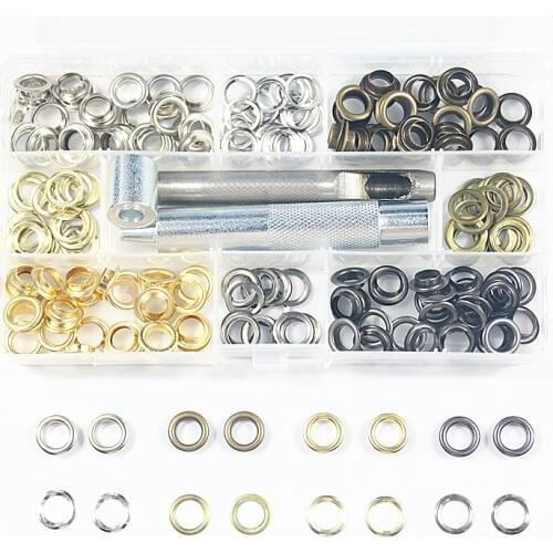 120sets 8MM Metal Brass Eyelets Grommets Buckle for DIY Leather Craft Clothing Bags Shoes Belt with Punch Installation Tools Kit