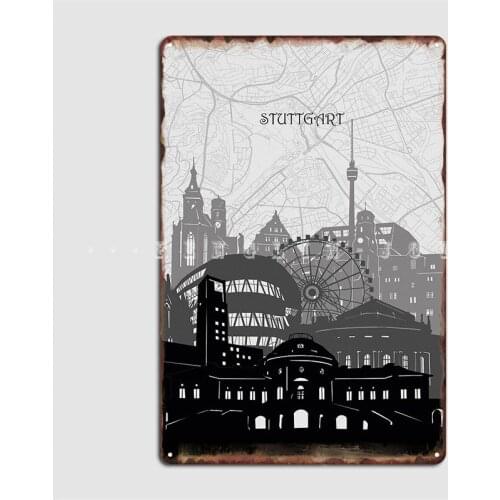 Stuttgart Skyline Metal Sign Pub Garage Vintage Cinema Garage Plaques Tin Sign Posters