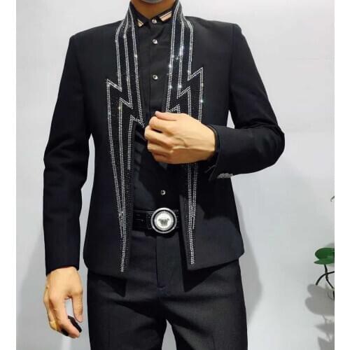 Lightning Rhinestone Jacket Club Party Blazer Men Stage Suit Jacket Men Heavy Industry Luxury Banquet Jacket Blazer Masculino
