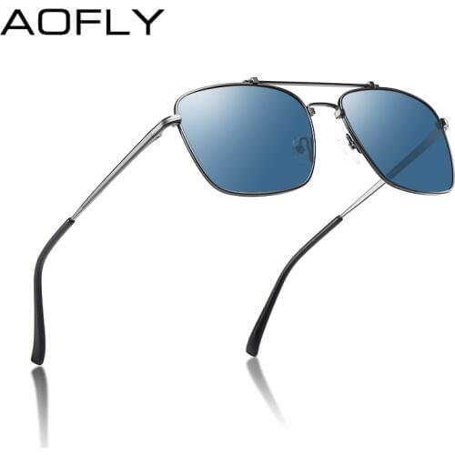 AOFLY BRAND DESIGN Square Polarized Sunglasses Men Women Metal Frame Anti-Glare Fashion Driving Fishing Sun Glasses Male UV400