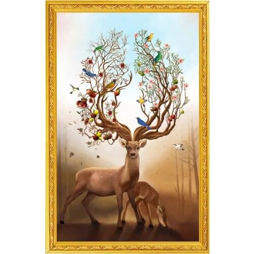 DIY Cross Stitch Kit, Needlework,Sets For Embroidery Full Cross-Stitching Cotton & Silk Thread Living Room Elk Birds