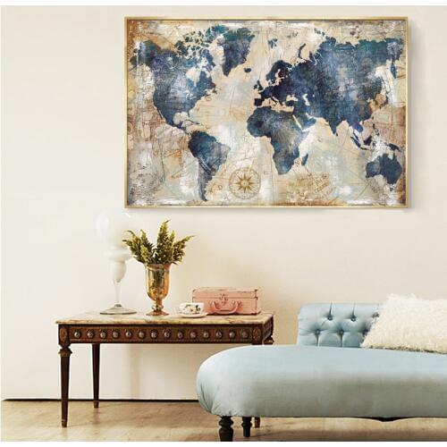 Wall Paintings Posters and Prints Wall Art Canvas Paintings Blue World Map Pictures for Living Room Home Decoration No Frame