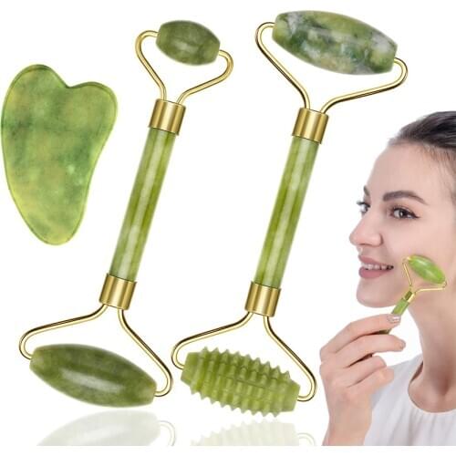 Jade Roller Facial Massage Roller Gua Sha Scraper Natural Stone Massager Face Lift Wrinkle Removal Beauty Health Skin Care Tools