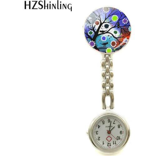 2018 New Tree Of Life Nurses Watch Abstract Trees Nurse Watches Glass Dome Jewelry Round Round Watch Clip-on