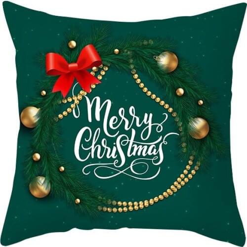 New 2022 Christmas Cushion Cover 45*45 Green Merry Christmas Printed Polyester Decorative Pillows Sofa Home Decoration Pillowcas