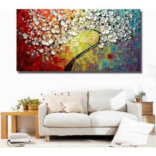 New handmade Modern Canvas on Oil Painting Palette knife Tree 3D Flowers Paintings Home living room Decor Wall Art 168026