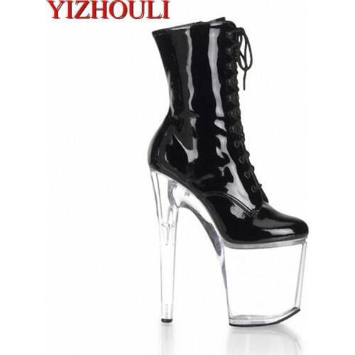 Super high heels, 20cm high club sexy crystal low-cut boots, runway show women Dance Shoes