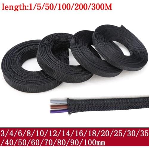 Length 1/5/50/100/200/300M PET Cable Insulated Braided Sleeving Data line protection Wire Cable Flame-retardant nylon tube