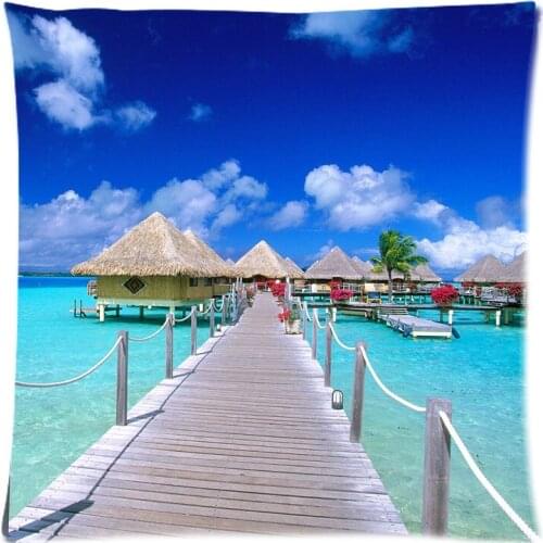 Bedding Beach scenery Cushion Cover Custom Pillow Cover Decorative Pillow Case Sofa Seat Car Soft Polyester Pillowcase