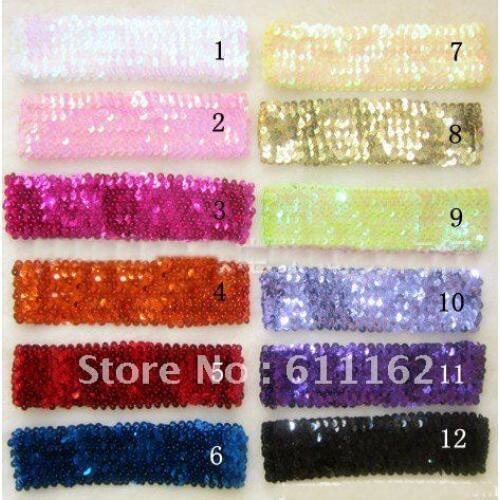 150pcs free shipping mix color About 19 cm (5 row ) sequin headbands for b aby stretch sequin headband 12 different colours